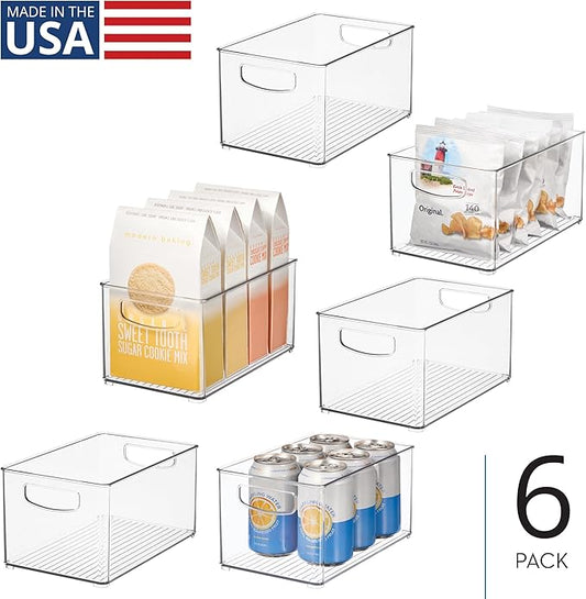 iDesign Stackable Clear Plastic Bin - Kitchen Organizers and Storage for Fridge and Pantry, 6-Pack