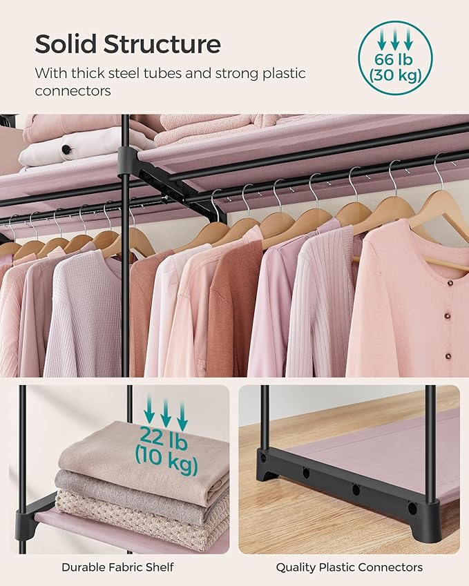 SONGMICS Closet Wardrobe, Portable Closet for Bedroom, Clothes Rail with Non-Woven Fabric Cover, Clothes Storage Organizer, 55.1 x 16.9 x 68.5 Inches, Lavender Purple URYG002P02