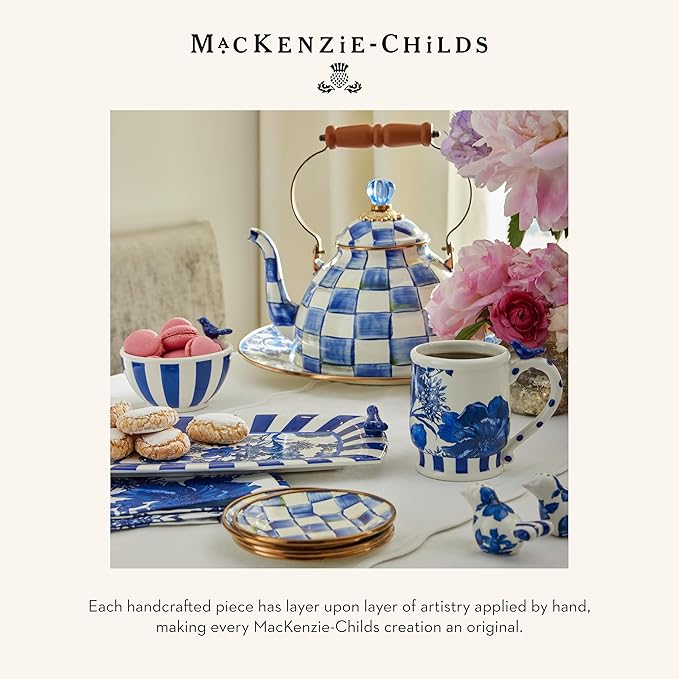 MACKENZIE-CHILDS Enamel Everyday Bowl, Serving Bowl for Entertaining, Extra-Large, Blue-and-White Royal Check, Set of 1