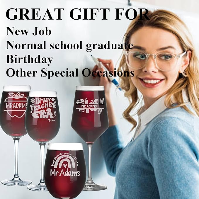 Personalized Teacher Gifts, Custom Wine Glasses for Women, Teachers Appreciation Gift，Engraved Funny Gift for Preschool Elementary High School Teacher Professor