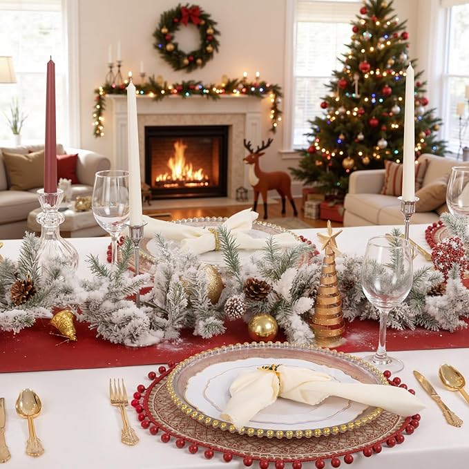 WDF 30Guest Gold Plastic Plates - High-end Baroque Design - 10.25&7.5in Wedding White and Gold Plates Disposable for Christmas Parties/Wedding