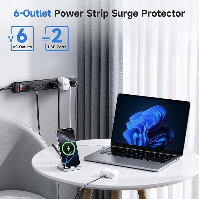 [ETL Listed] Cable Matters 2-Pack 6-Outlet Surge Protector Power Strip with USB Ports - 12ft, Long Extension Cord, Surge Protector with USB Ports, Black
