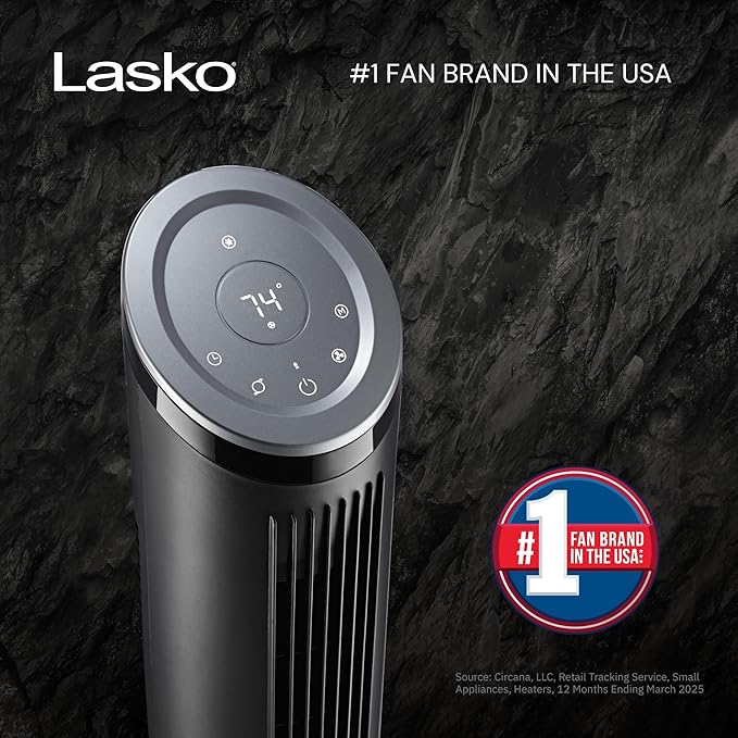 LASKO Ascend Tower Fan with Remote, 36" Floor Fans for Home Bedroom, 29 ft/s Airflow, 90° Oscillation, Air Filter, Black, OST100