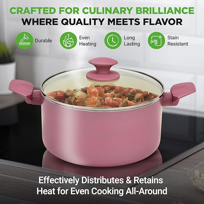 NutriChef 54-Piece Kitchen Cookware Set – Complete Non-Stick Ceramic Pots and Pans Set with Utensils, Bakeware, and Knife Set, Gas, Electric & Induction Compatible, Blush Pink Kitchen Essentials