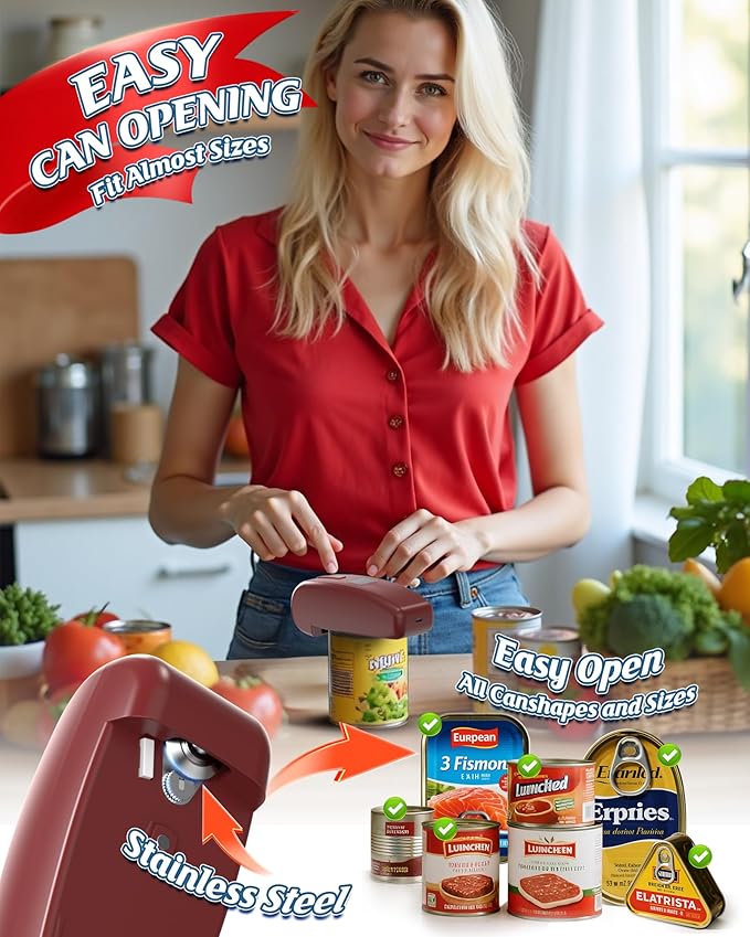 HuiJuKeJi Automatic Electric Can Opener, One-Touch Rechargeable LED Can Opener Electric for Smooth Edge Safe Opening, Fits All Cans, Hands-Free Operation, Ideal for Seniors Arthritis Kitchen Gadget