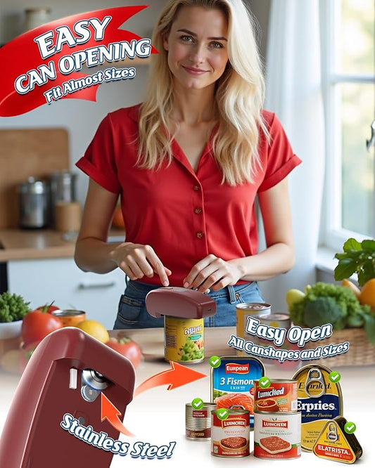 HuiJuKeJi Automatic Electric Can Opener, One-Touch Rechargeable LED Can Opener Electric for Smooth Edge Safe Opening, Fits All Cans, Hands-Free Operation, Ideal for Seniors Arthritis Kitchen Gadget