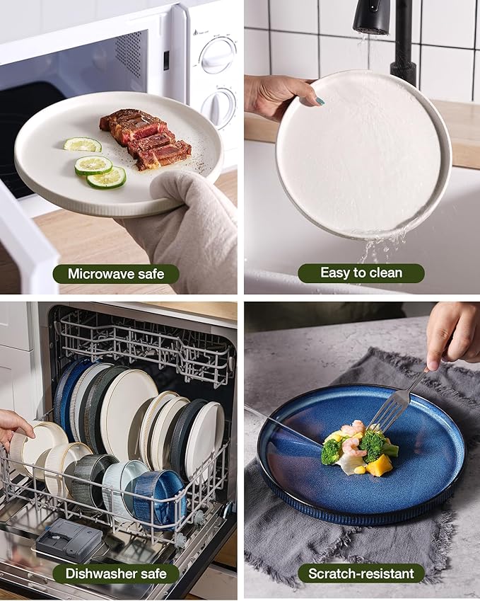 famiware Star Plates and Bowls Sets, Modern Stoneware Dinnerware Sets for 8, 24-Piece Kitchen Dish Set - Microwave and Dishwasher Safe, Chip and Scratch Resistant, Matte White