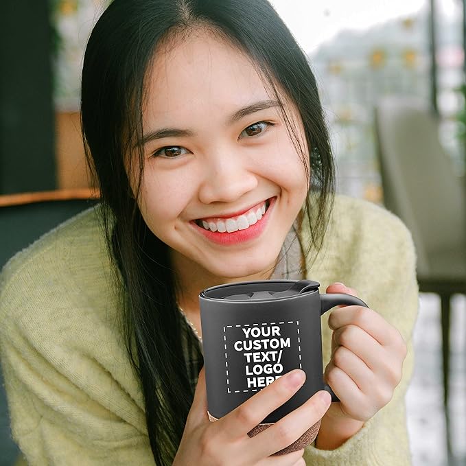 Custom Barista Ceramic Mugs with Cork Bottom 13 oz. Set of 36, Personalized Bulk Pack - Perfect for Coffee, Tea, Espresso, Hot Cocoa, Other Beverages - Black