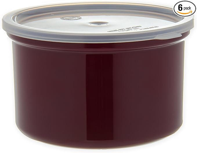 Carlisle FoodService Products Classic Round Storage Container Crock with Lid for Kitchen, Restaurants, Home, Plastic, 1.5 Quarts, Brown, (Pack of 6)