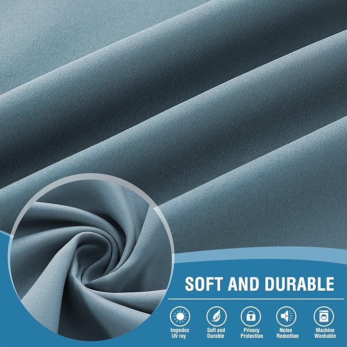 H.VERSAILTEX Full Blackout Curtain Panels, Pair of Energy Smart & Noise Blocking Out Blackout Drapes for Bedroom Window, Thermal Insulated Guest Room Lined Window Dressing(52 x 63 inch, Stone Blue)