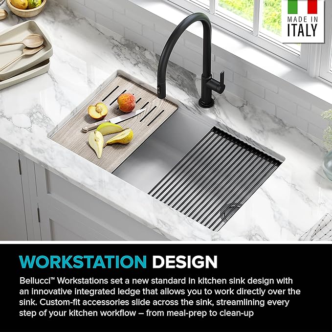 KRAUS Kitchen Sink Bellucci 32” Undermount Workstation Granite, Metallic White, Accessories, KGUW1-33WH