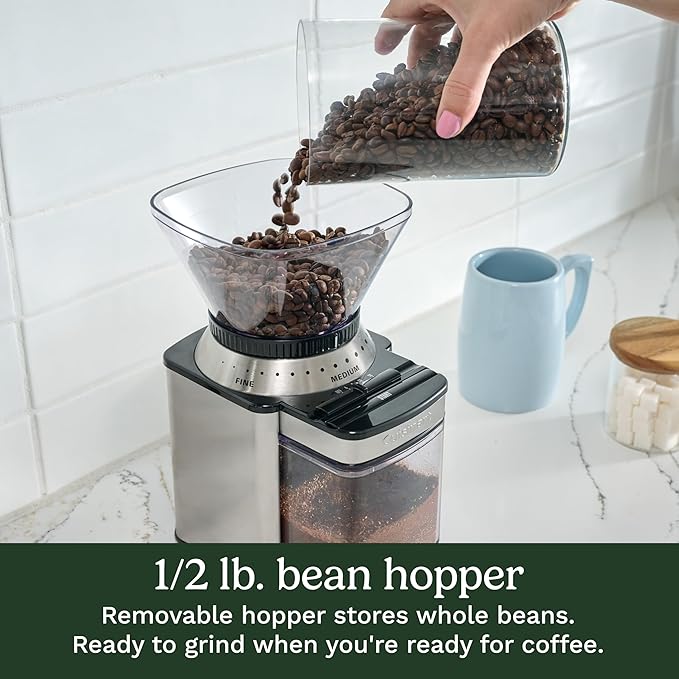 Cuisinart Coffee Grinder, Electric One-Touch Automatic Burr Coffee Grinder with 18-Position Grind Selector, Cup Size Selector for 4 – 18 Cups, DBM-8P1, Black Stainless