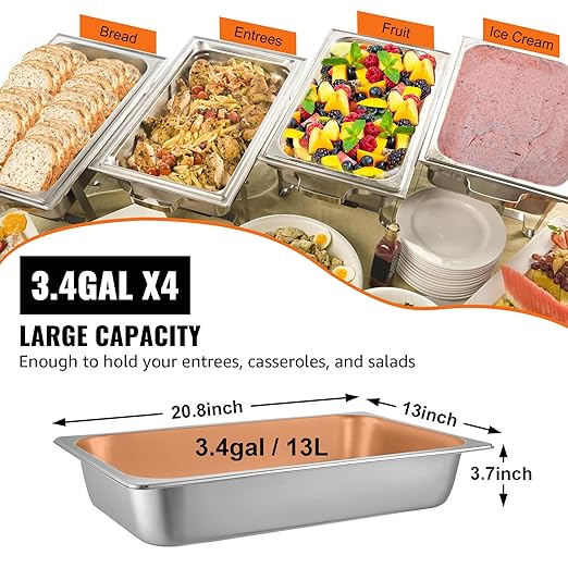 VEVOR 4 Pack Stainless Steel Hotel Pans,Full Size 4 Inch Deep 0.8mm Thick Anti Jam Commercial Food Pans with lid ,for Steam Tables, Restaurants, Catering & Industrial Use".