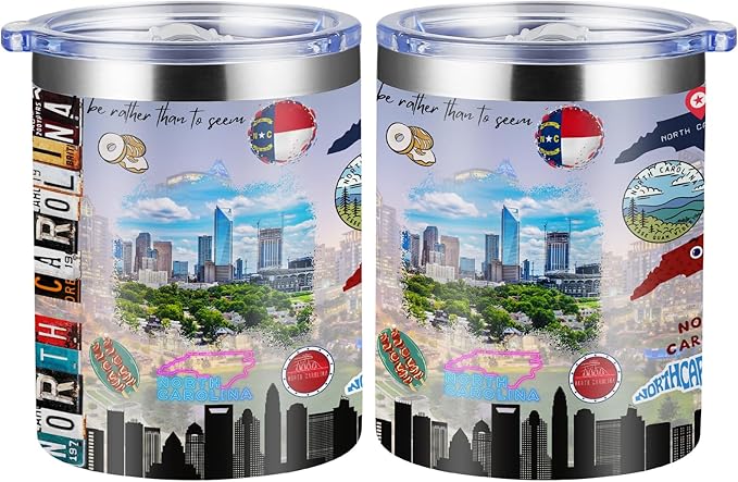 12oz Coffee Mug North Carolina State Insulated Coffee Cups, United States Map Travel Mug Landmark, Birthday Gifts Cute Mugs with Lid and Straw Gifts for Mom