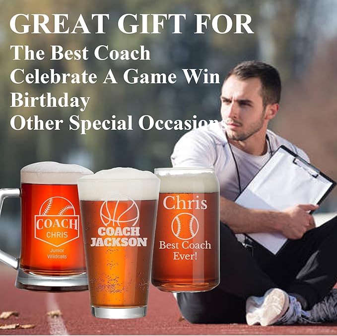 Personalized Coach Gifts, Custom Beer Glasses for Men, Teachers Appreciation Gift, Engraved Funny Gift for Preschool Elementary High School Teacher Professor