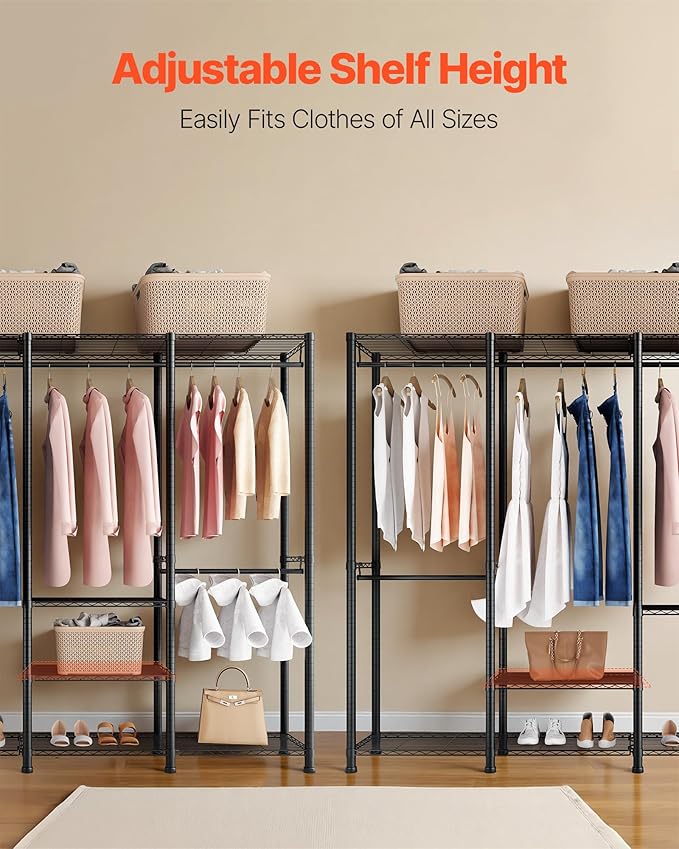 VEVOR Clothing Garment Rack, Heavy Duty Closet Wardrobe, Adjustable Tiers Clothes Racks with Steel Frame, for Bedroom, Clothing Store, Hallway
