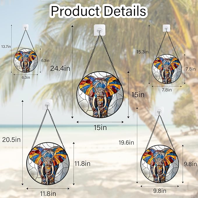 Stained Glass Window Hanging, Colorful Elephant Sun Catcher for Door Home Decor Animal Suncatcher Christmas Mother's Day Birthday Gifts for Women Men Mom and Nana 11.8 in