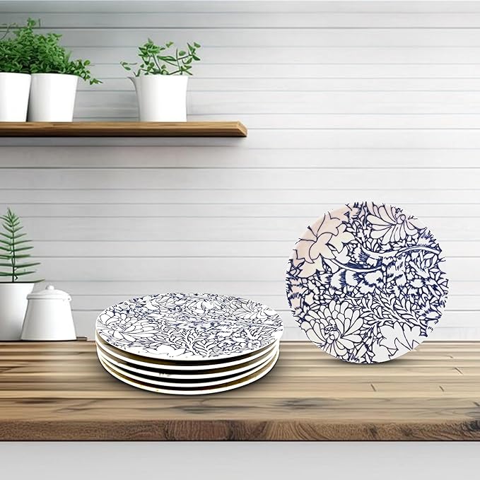 Gusto Buono Porcelain Dinner Plates - Set of 6-10.24" | Pearl Effect with Blue Floral Design | Dishwasher & Microwave Safe | Ideal for Indoor & Outdoor Dining |Ideal for Home Use, Parties & Gifts