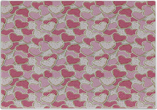 Ambesonne Valentines Cutting Board, Heart Shaped Cookies Surprise Tasty Goodies for Valentines Day, Decorative Tempered Glass Cutting and Serving Board, Small Size, Magenta Pale Pink Pale Brown