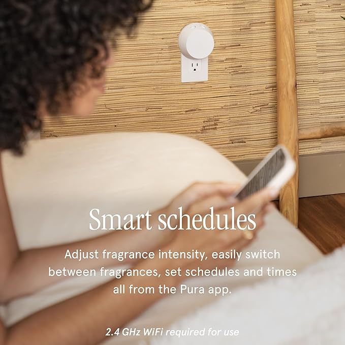 Pura - Smart Home Fragrance Device Starter Set - Pura 4 - Scent Diffuser for Home - Includes Fragrance Aroma Diffuser - Square Box, Pacific Aqua and Linens & Surf Scent Refills