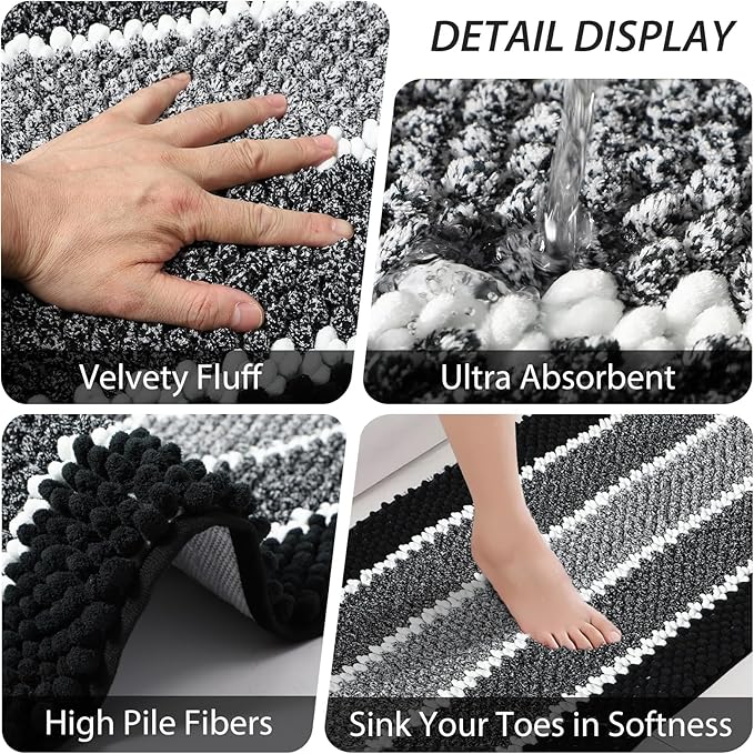 Bathroom Accessory Set - 25PC Bathroom Sets with Shower Curtain and Rugs, Black Bathroom Set, Bathroom Accessories Set, Shower Curtain Sets with Rugs, Bathroom Trash Can & Soap Dispenser