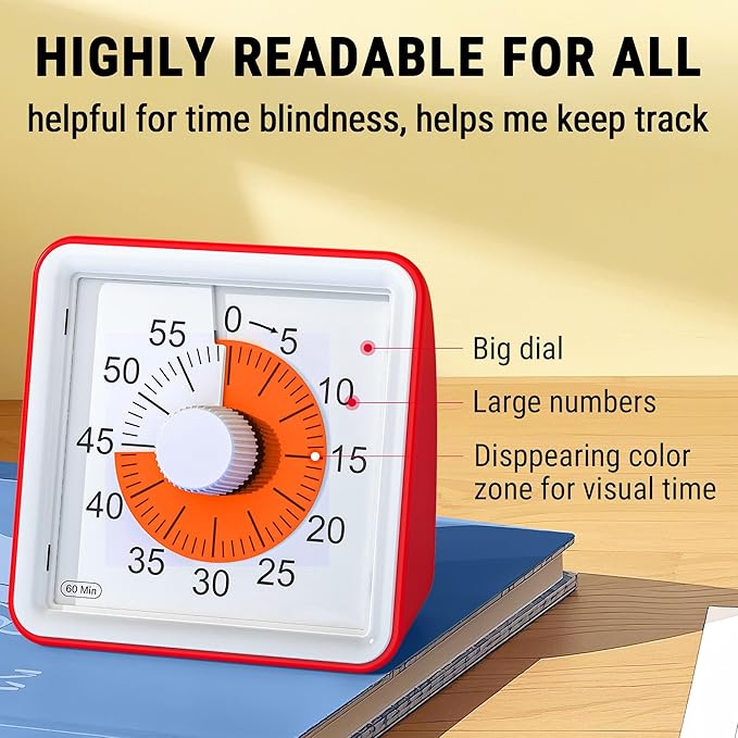 ThermoPro Kitchen Timer for Cooking, Visual Timer for Kids with Alarm & Silent Operation, Digital Timers for Classroom Teacher, 60-Minute Countdown Time Management Tool for Study, Egg, Exercise, Oven