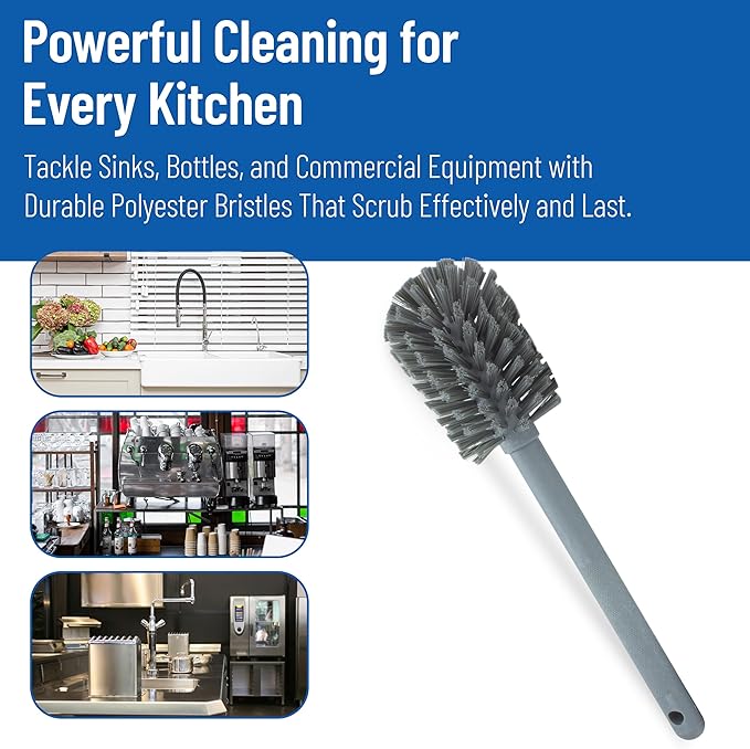 SPARTA Large Water Bottle Brush Ideal for Wide-Mouth Jars, Bottles and Tumblers, Dishwashing Tool with Handle for Home and Commercial Kitchens, Plastic, 12 Inches, Gray
