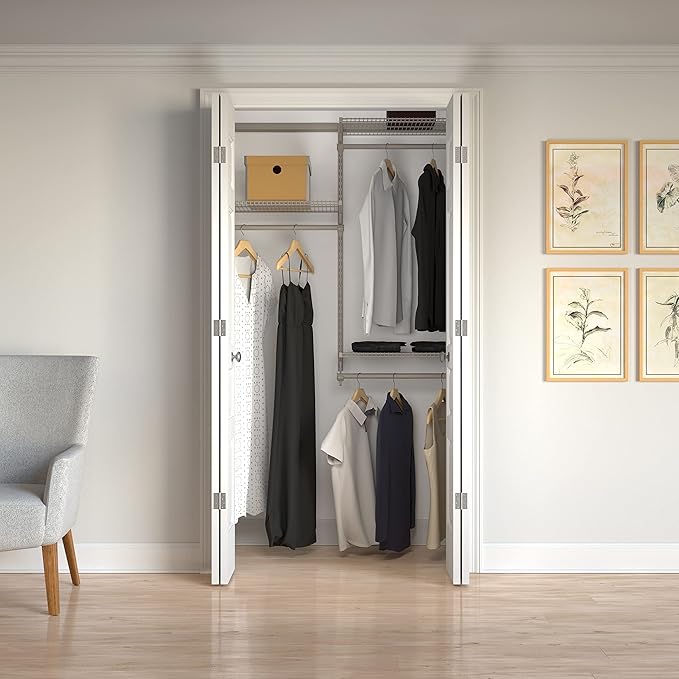 Closet Culture by Knape & Vogt Culture 4 Ft. Steel Closet Organization System with, 3 Champagne Nickel Wire Shelves