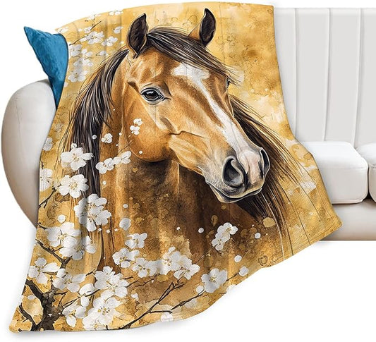 Horse Blanket Gifts for Girls Horse Stuff Throw Blanket Cozy Plush Fleece Flannel Animal Flower Blankets for Lovers Decor Boys Women Men 80"X60"