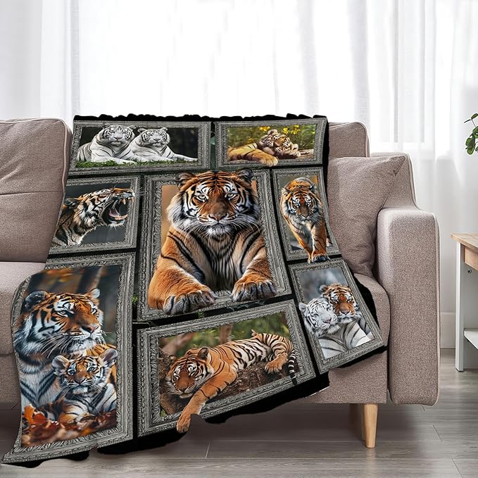 Tiger Blanket Wild Animal Throw Blanket Cozy Plush Fleece Flannel Tiger Stuff Blankets Lightweight Fuzzy Gifts for Girls Boys Women Men 80"X60"