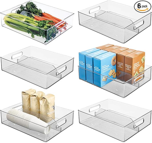 iDesign Divided Pantry Bin with Handles for Pantry, Refrigerator, or Freezer - Set of 6 - Clear