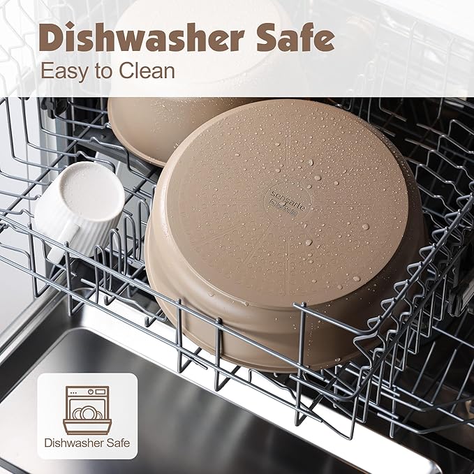 SENSARTE 17 Piece Ceramic Pots and Pans Set, Nonstick Detachable Handle Cookware, Induction Kitchen Cookware Set with Removable Handle, Dishwasher ＆ Oven Safe (Almond Beige)