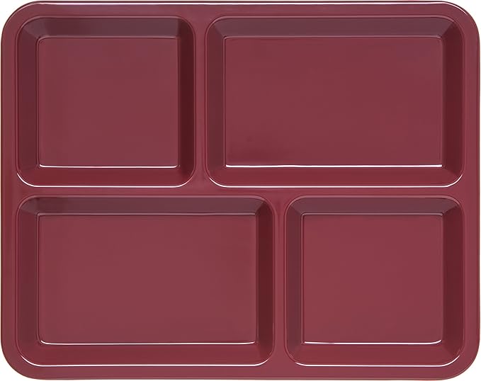 Carlisle FoodService Products Right Hand 4-Compartment Cafeteria / Fast Food Tray, 8.5" x 11", Dark Cranberry (Pack of 12)