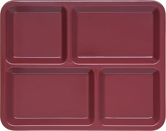 Carlisle FoodService Products Right Hand 4-Compartment Cafeteria / Fast Food Tray, 8.5" x 11", Dark Cranberry (Pack of 12)