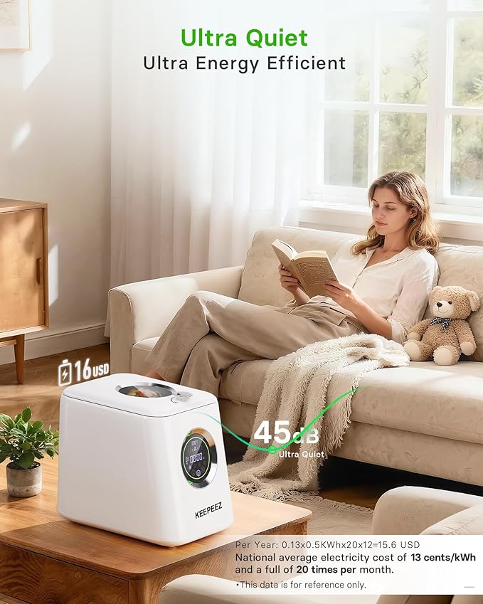 Smart Electric Composter for Kitchen, 3L Compact Mill Food Recycler with 4 Sharktooth Blades, One Touch Turns Waste into Fertilizer Within 2-10h, 0.5kWh Per Cycle, Odorless, Low Noise, Auto-Cleaning