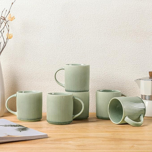 GBHOME 12oz Stoneware Coffee Mugs, Ceramic Coffee Cups with Handle for Man,Woman,Dad,Mom, Modern Coffee Mugs Set of 6 for Latte/Cappuccino/Cocoa/Tea/Cocoa/Milk. Dishwasher&Microwave Safe,Olive Green