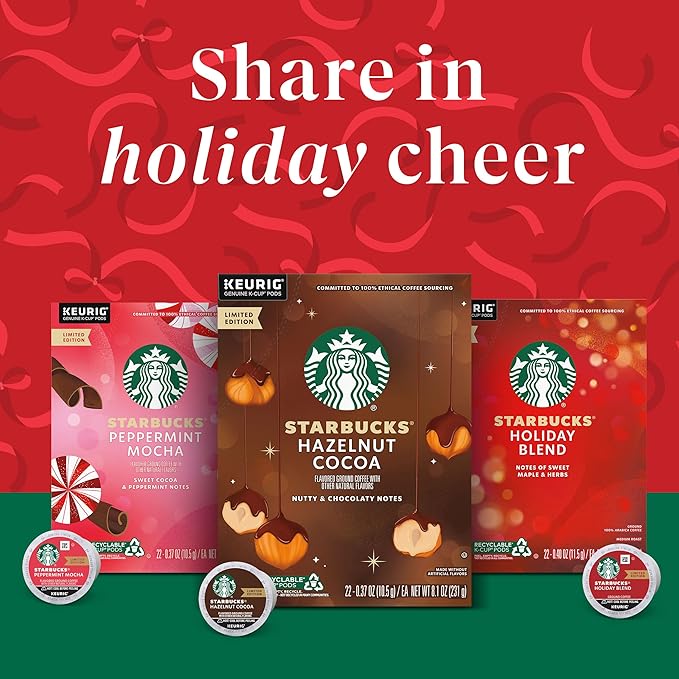 Starbucks K-Cup Coffee Pods, Hazelnut Cocoa Flavored Coffee for Keurig Brewers, 100% Arabica, Holiday, 1 Box (22 Pods)