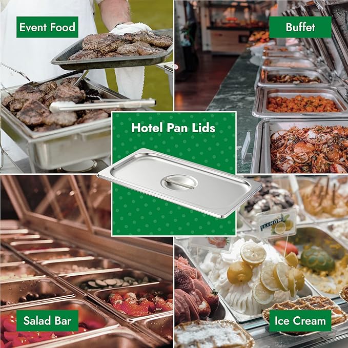 HECMAC 6-Pack 1/3 Size Hotel Pan Cover, Stainless Steel Solid Steam Table Catering Food Pan Lid with Handle