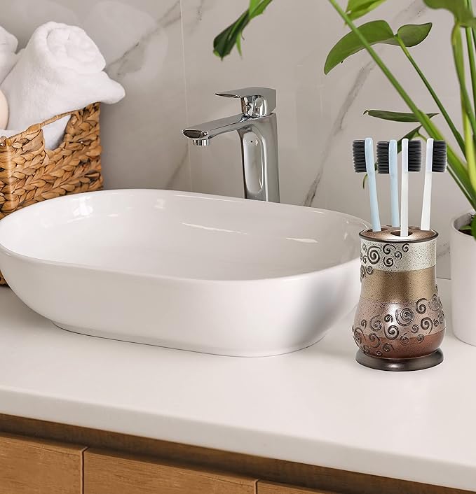 Zahari Home 4pc Miramar Bathroom Accessories Sets Lotion Pump, Tumbler, Tooth Brush Holder and Soap Dish Unique Design Multi Color Bathroom Set