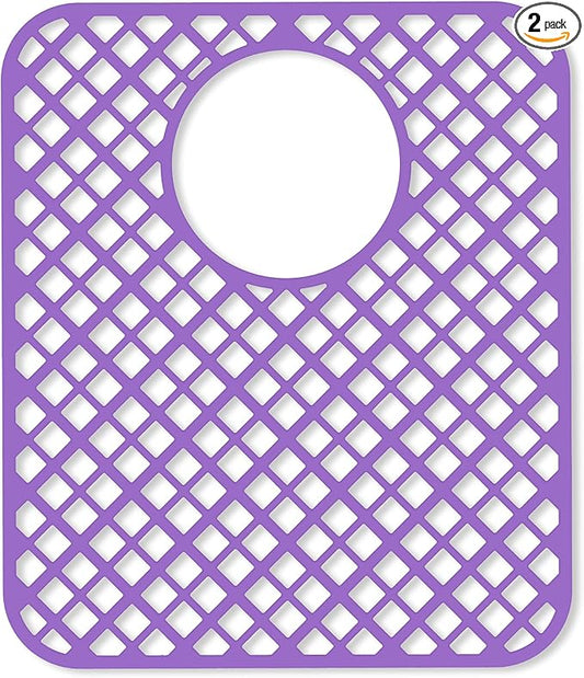 2 Pack Silicone Sink Protectors for Kitchen Sink, Lozenge Pattern 13 x 11 Inches Sink Mat, Non-Slip and Durable Sink Protector Silicone, Rear Drain, Purple