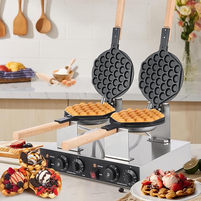 Garvee Electric Bubble Waffle Maker, 2800W Round Waffle Iron Bubble Waffle Maker Non-Stick Egg Machine for Home and Commercial Use, Double