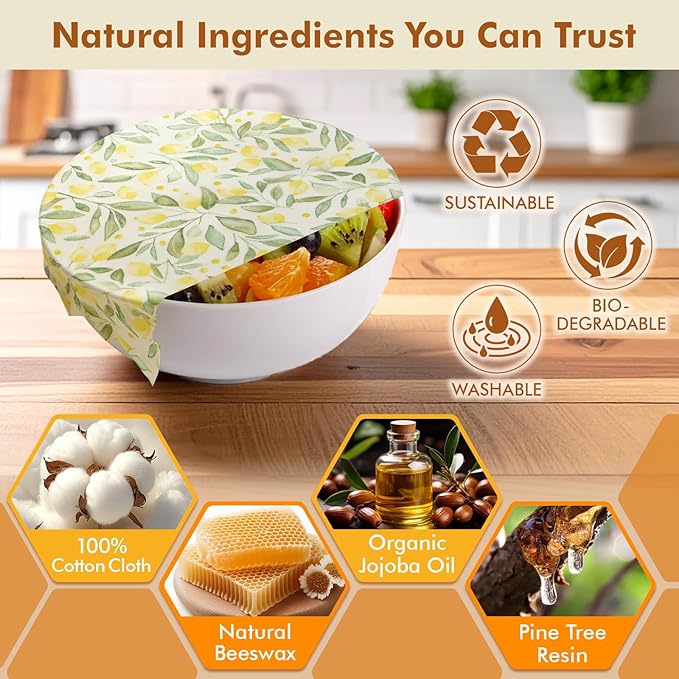 Beeswax Wraps for Food, 9 Pack Reusable Bees Wax Wraps, Zero Waste, Food Storage Beeswax Paper, Sustainable Wax Paper(1XL+3M+5S) Food Wrap, Sandwich Wrap & Bowl Covers