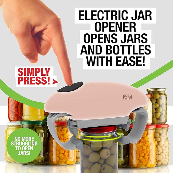 Robotwist Electric Jar Opener Top Rated for Seniors, Deluxe Model with Improved Torque, 1 Touch Automatic Easy Jar Opener for Weak Hand and Arthritis – Works on All Jar Sizes