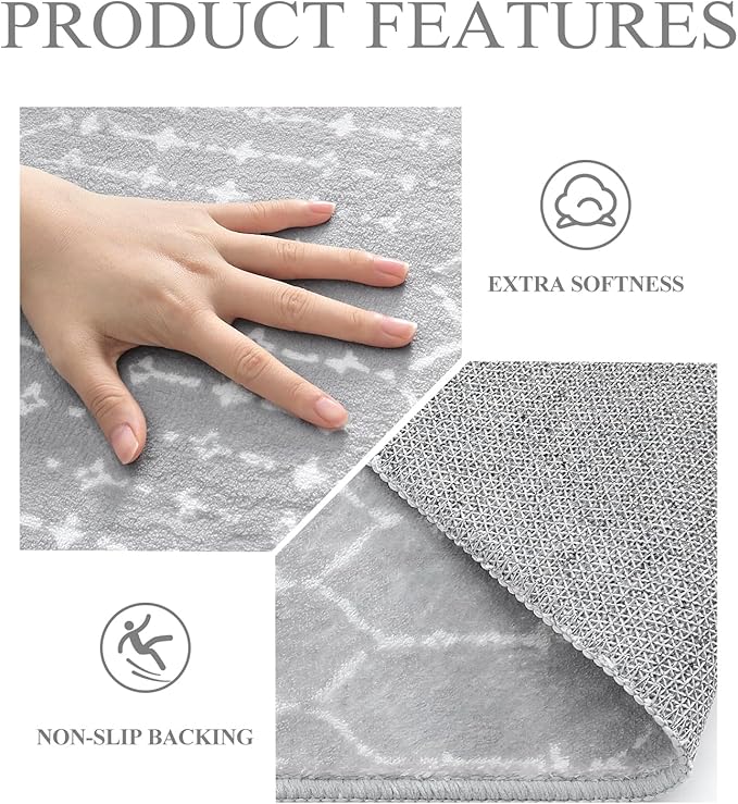Lahome Moroccan Round Washable Rug - 3Ft Small Circle Soft Non-Slip Grey Bathroom Rug, Stain Resistant Low Pile Entryway, Modern Geometric Print Indoor for Kitchen Sofa Doorway