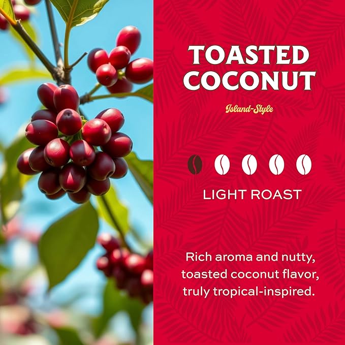 Lion Coffee Toasted Coconut Flavored Medium Roast Coffee Pods - Single-Serve Pods - Hawaiian Inspired Flavor - Arabica Coffee - Compatible with Single-Serve Brewing Systems - 12 Count Box