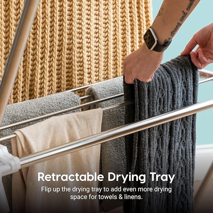 IRIS USA Clothes Drying Rack, Foldable & Extendable Rods for Large Laundry Loads, Collapsible Freestanding Laundry Drying Rack, Anti-Skid Feet, Portable Clothes Rack