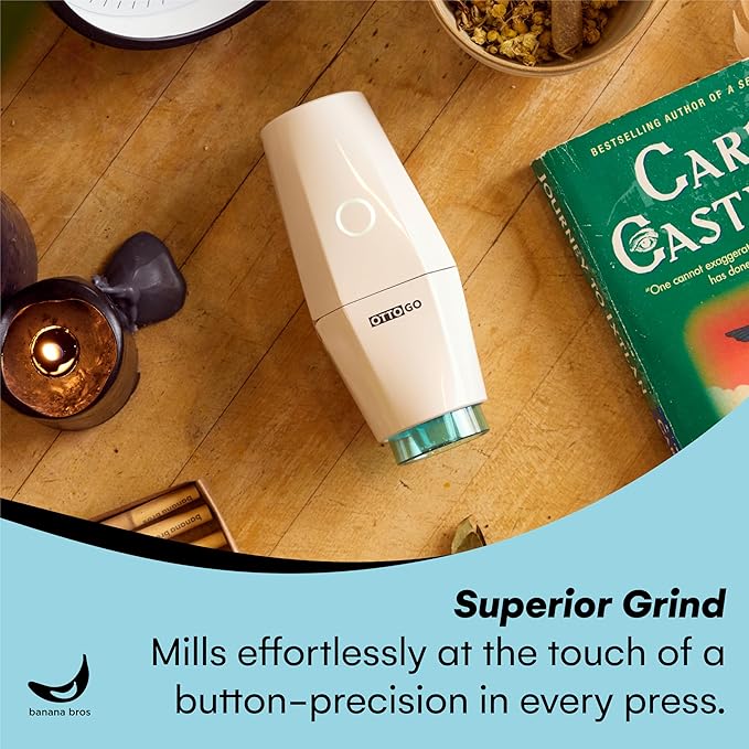 Banana Bros OTTO GO Electric Smart Spice Grinder - Automatic Herb Grinder with Smart AI Technology - Rechargeable via USB - Portable Milling for Dry Herbs and Spices - White - No Carrying Case