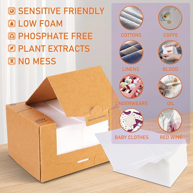 Freelivity Laundry Detergent Sheets, 200 Sheets Lemon Orange - Eco-Friendly Hypoallergenic Plastic-Free LiquidLess Clothes Washing Detergent Supplies for Save Space Travel Camping