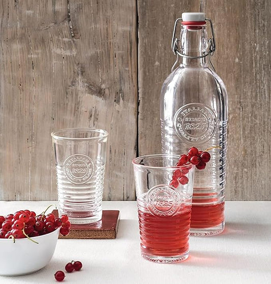 Bormioli Rocco Officina 1825 Swing Top Bottle with Handles (Set of 2) - 37.25 oz with Flip Top, Airtight Beverage Storage Bottles for Juice, Wine, Kombucha, Salad Dressing - Made in Italy