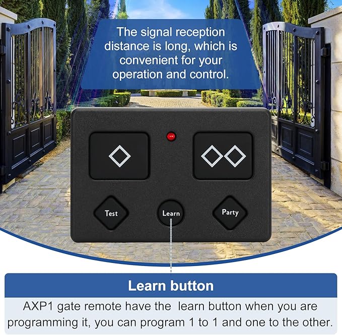 2 for AXP1/AXS1 Ghost Controls Gate Opener Remote, 5-Button Premium Remote Transmitter, Compatible with Ghost Controls Single/Dual Automatic Gate Openers Systems